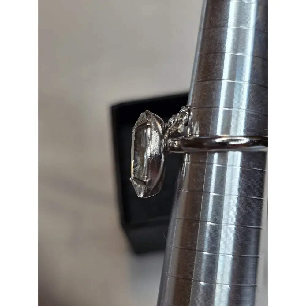 Marquise Cut Solitaire Silver Tone Ring‎ Adjustable 6.5